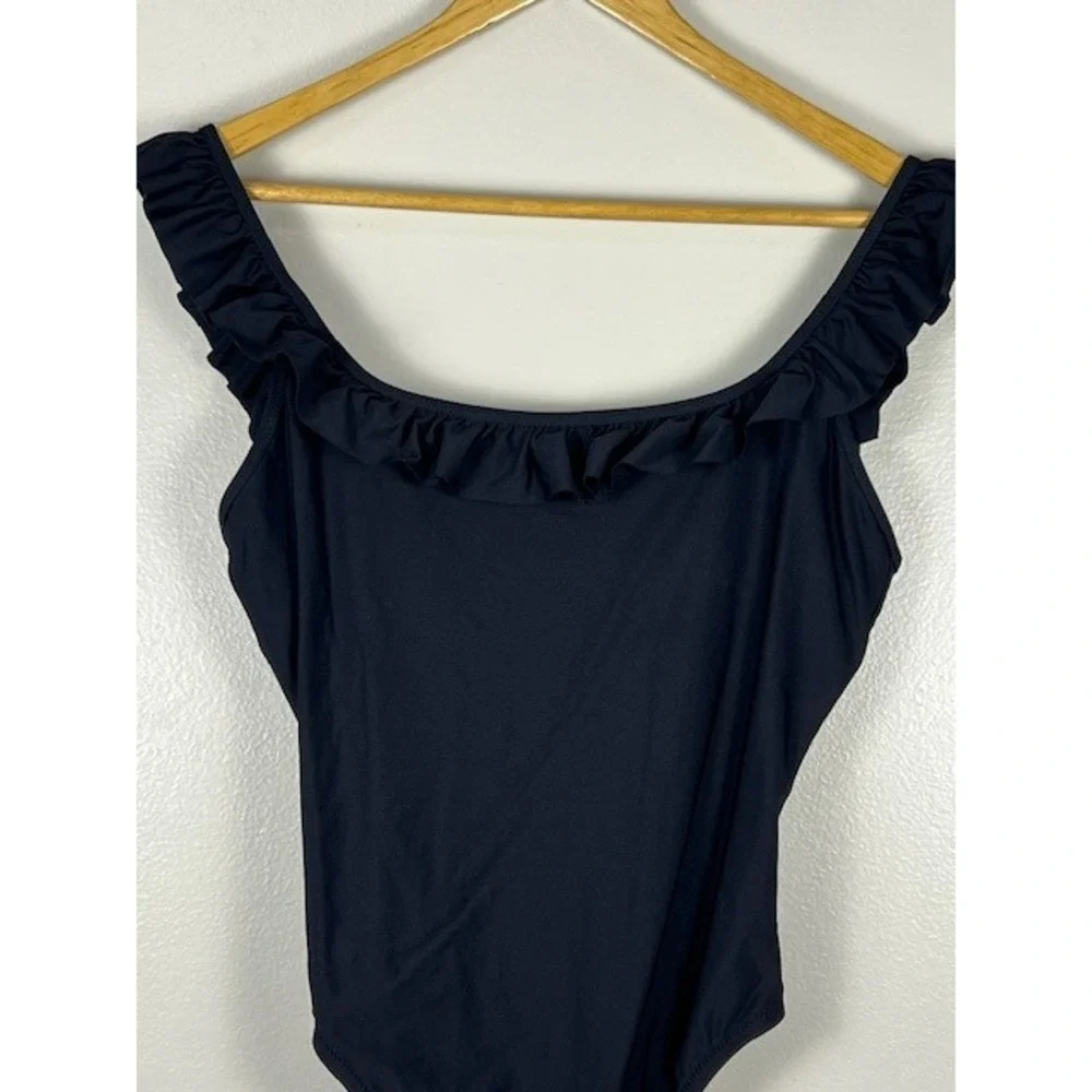 J.Crew Womens Ruffle Scoop Neck One‎ Piece Swimsuit Black H2789 Size 6